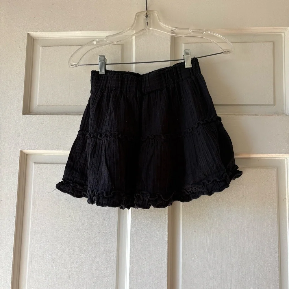 Princess Polly Black Tiered ruffle circle hem layered small 2 Mini Skirt. SB2